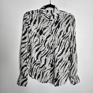 Bella Dahl Zebra Print Button Up Shirt Size XS‎ Women's Black White Rayon Light
